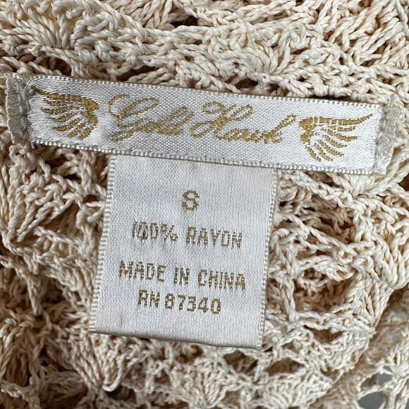 Gold Hawk Crochet Cardigan Ivory Small Boho Cottage Core Hippie Festival - Picture 7 of 9